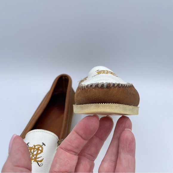 Ralph Lauren Equestrian Loafers 7 1/2 Tan/White - Picture 11 of 16